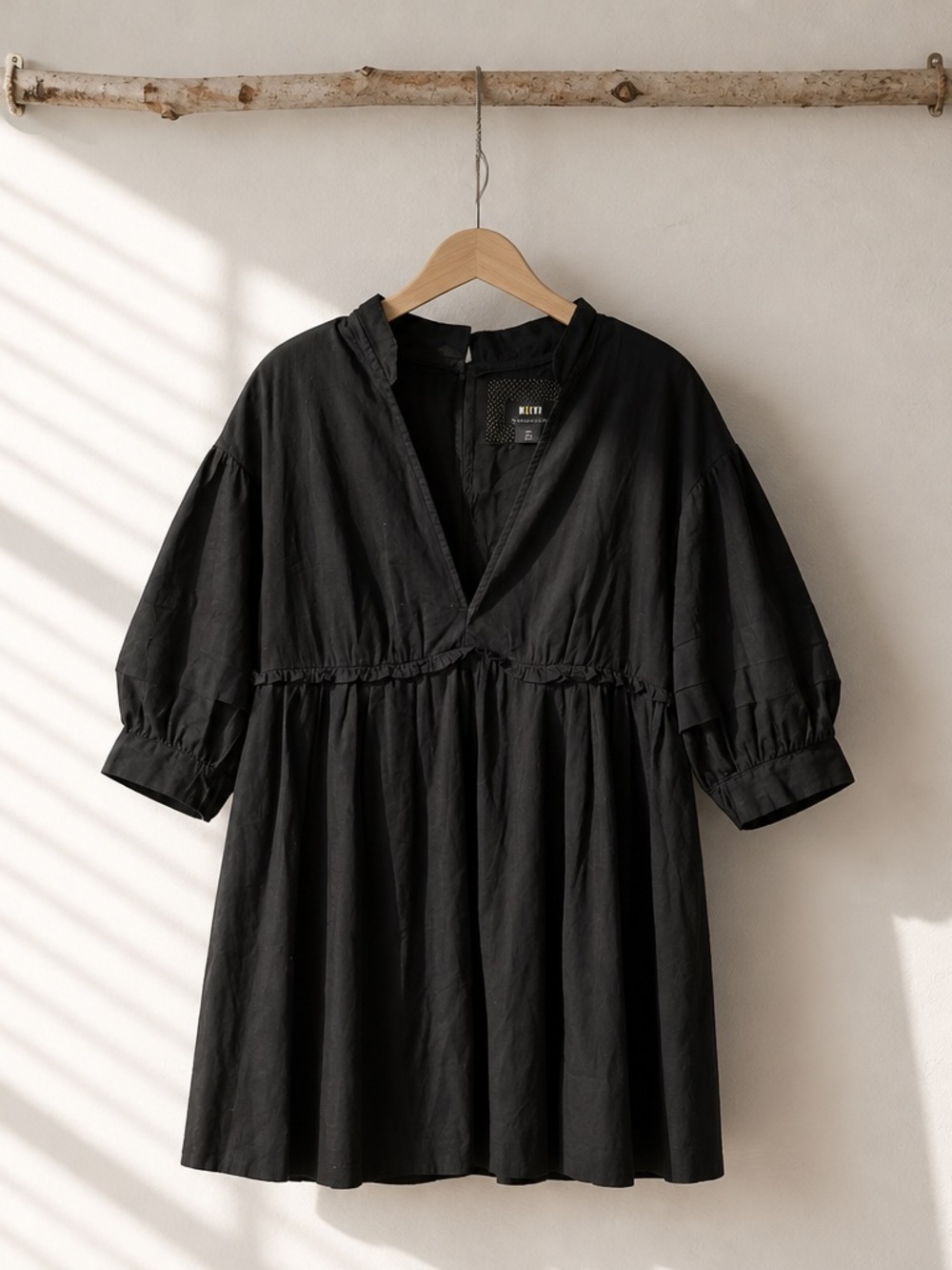 Anthropologie Black V-Neck Babydoll Mini Dress